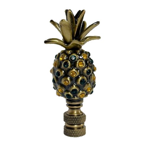 PINEAPPLE LAMP SHADE FINIAL ~ ANT BR (FINIAL THREAD)- GREEN AND AMBER BEADS